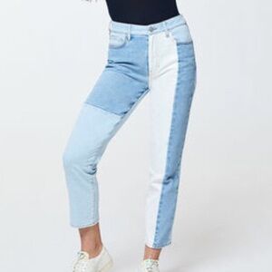 Pacsun Women 28 Blue Colorblock Hopper Patch Denim High Rise Relaxed Mom Jeans